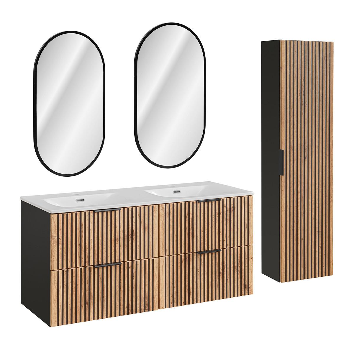 BADMÖBEL 120.4cm Gaia 2er-Set Holz in Eichenoptik und Schwarz - Schwarz, Holzwerkstoff (120.4/57/46cm) - Petits-meubles