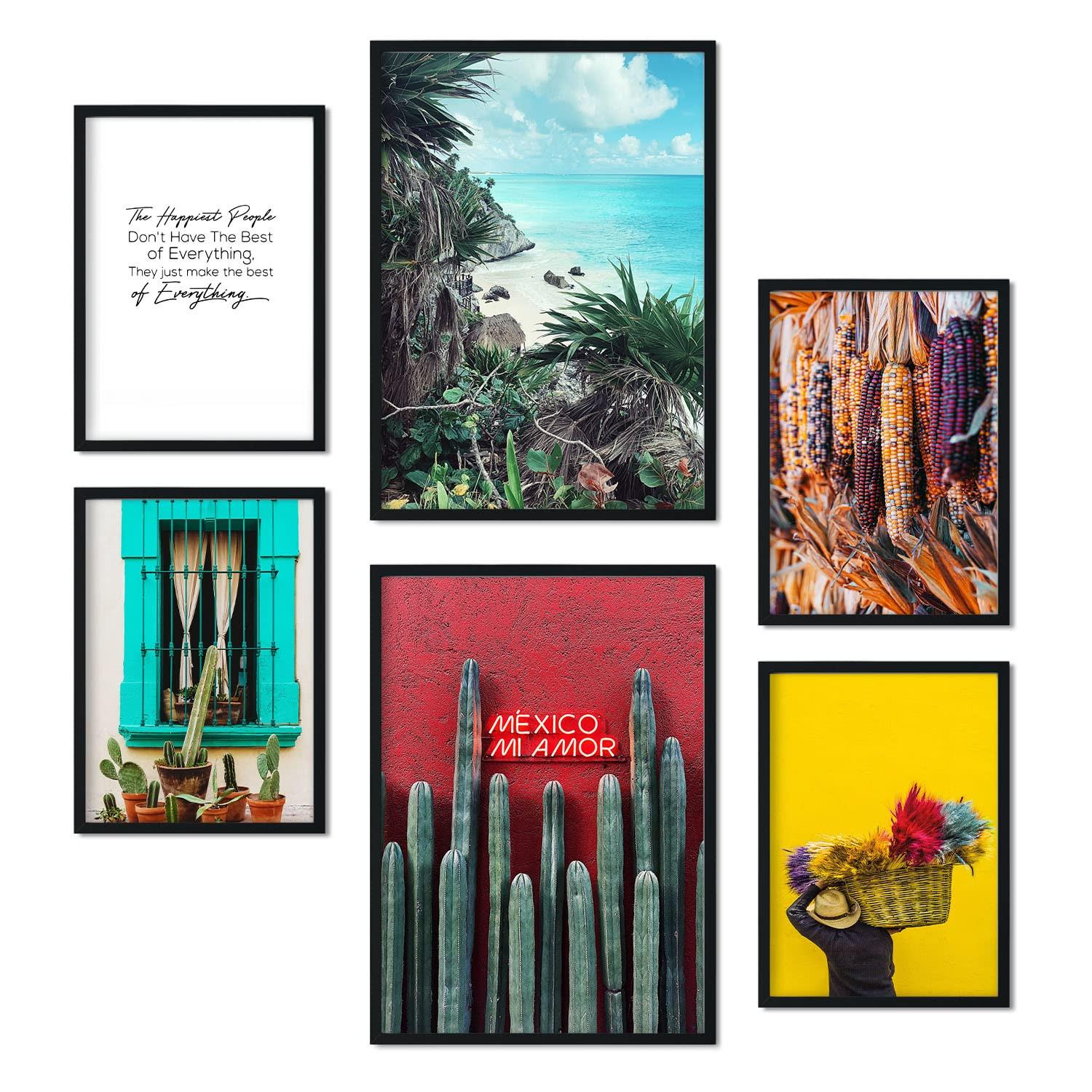 POSTER Set Mit 6 Leben In Voller Farbe A3 & A4 Schwarzer Rahmen - Schwarz, Papier (29/3cm) - Nacnic