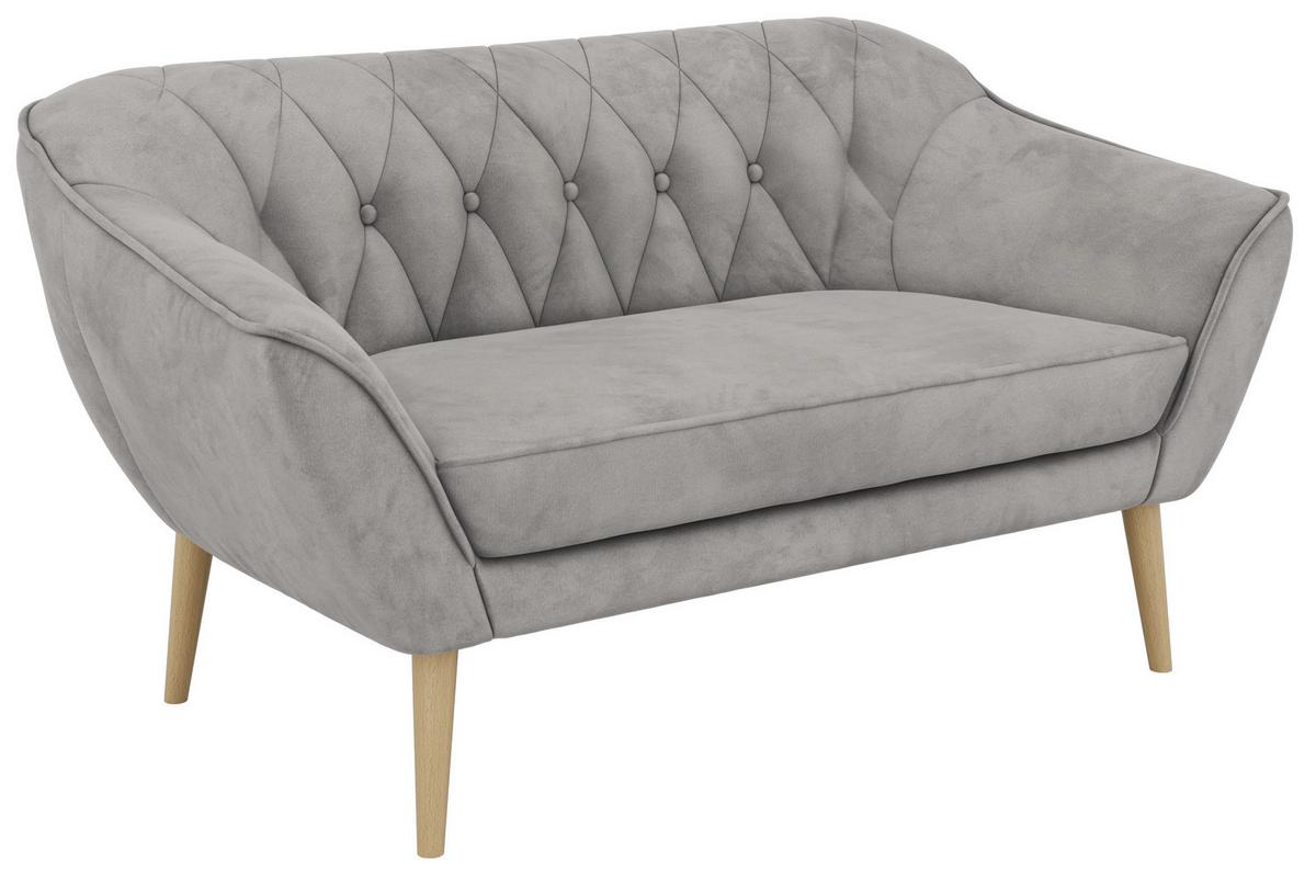 2-SITZER-SOFA PIRS - Hellgrau Velvet - Holzbeine - Buchefarben/Hellgrau, Holzwerkstoff/Textil (140/75/74cm) - MKS