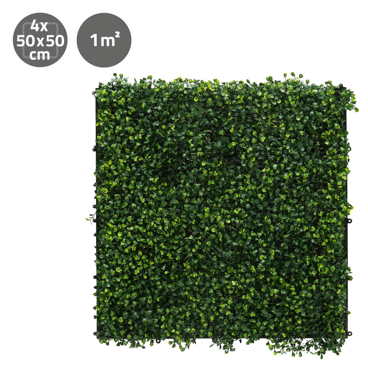 KÜNSTLICHE PFLANZENWAND 4er Set 50x50 cm Kunstpflanzen Wand Innen Aussen Grün Classic Buxus - Dunkelgrün, Kunststoff (50/50/5cm) - ECD-Germany