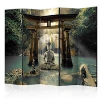PARAVENT Einseitig Bedruckter 5-tlg 225x172 cm Buddha Wasserfall - Multicolor, Holz/Textil (225/172/3cm) - Muralo