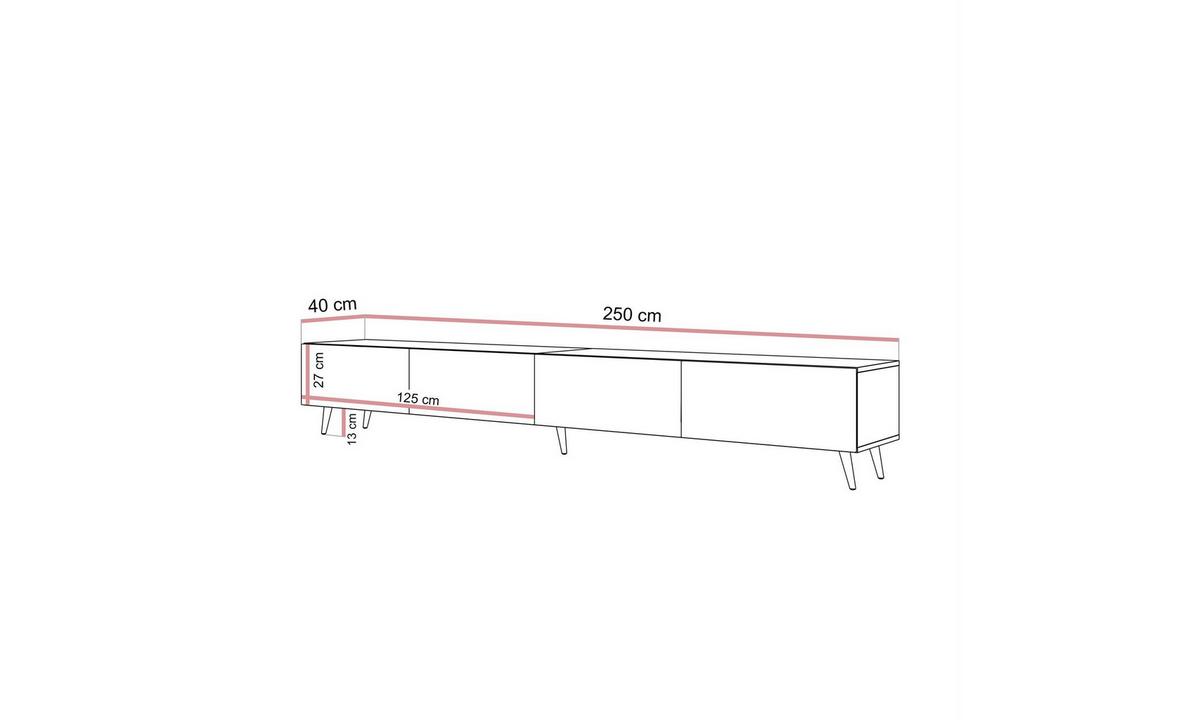 TV-SCHRANK CARMEN MATT 250/40/40 cm Kaschmir schräge goldene Beine - Kaschmir/Goldfarben, Holzwerkstoff (250/40/40cm) - Lookway