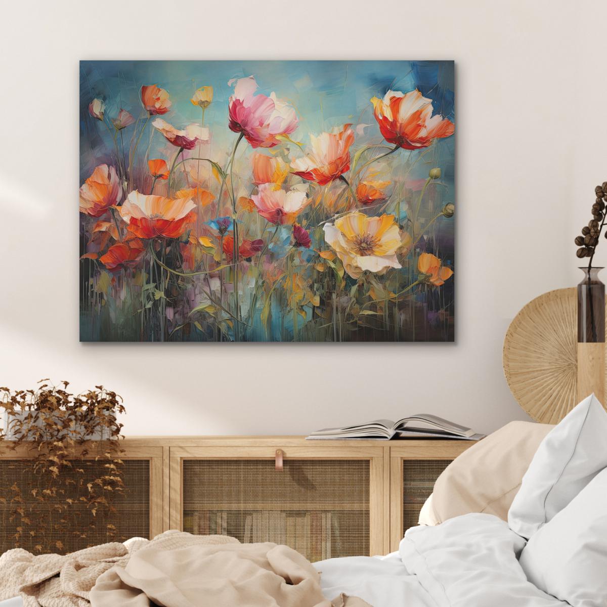 AKUSTIKBILD Blumen - Aquarell - Kunst - Botanisch - Natur Gemälde 80x60 cm - Orange, Kunststoff (80/60/0.9cm) - MuchoWow