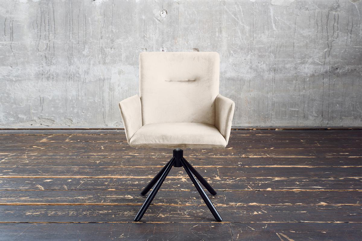 ESSZIMMERSTUHL KYRA Cremeweiß Velvet Drehbar (360°) (1er-Set) - Creme, Kunststoff/Textil (64/88/61cm) - KAWOLA