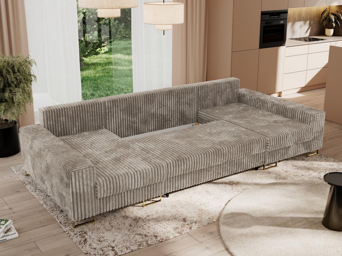 WOHNLANDSCHAFT DORIAN U Cord Hellbraun - Hellbraun/Goldfarben, Textil/Metall (312/85/138cm) - MKS