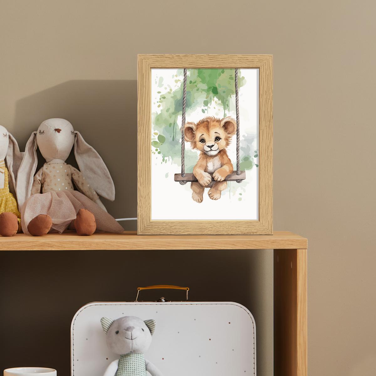 NACHTTISCHLAMPE Löwe - Tier - Kinder - Dschungel 15x20 cm - Weiß, Holzwerkstoff (8/15/20cm) - OnlyWow