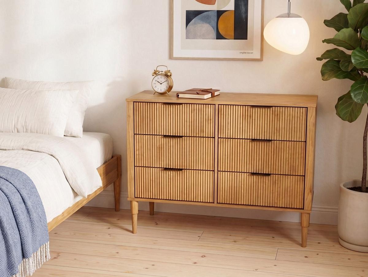 KOMMODE mit 6 Schubladen Kiefernholz Hellbraun Tauriac - Hellbraun/Braun, Holz (100/90/45cm) - Beliani