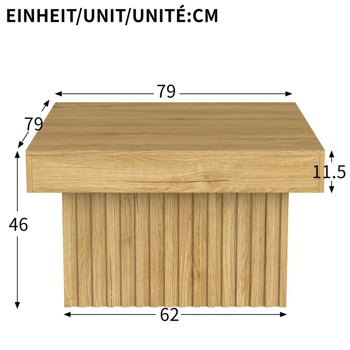 COUCHTISCH quadratisch natur mit rillen-optik & mdf-basis - Naturfarben, Holzwerkstoff (79/79/46cm) - Urban Meuble