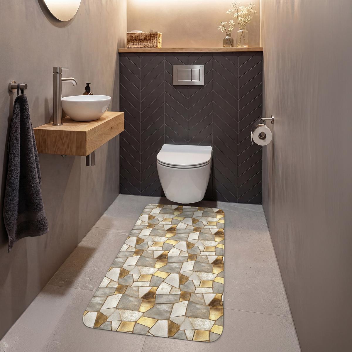 WC-VORLEGER Mosaik - Marmor - Gold Toilettenvorleger 60x120 cm - Champagner, Textil (60/1cm) - OnlyWow