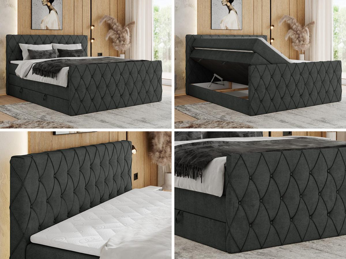 BOXSPRINGBETT MIREN KING DUO 200/200 Dunkelgrau Struktur - H3 - Dunkelgrau, Holz/Textil (200/200cm) - MKS