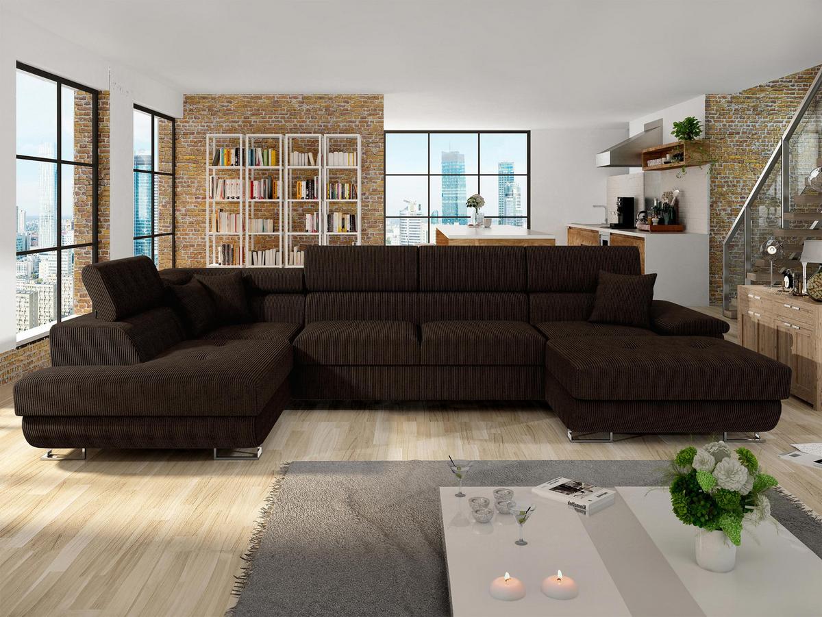 WOHNLANDSCHAFT Cotere Bis Cord, Seite: Links - Nussbaumfarben, Holz/Textil (345/91/202cm) - MIRJAN24