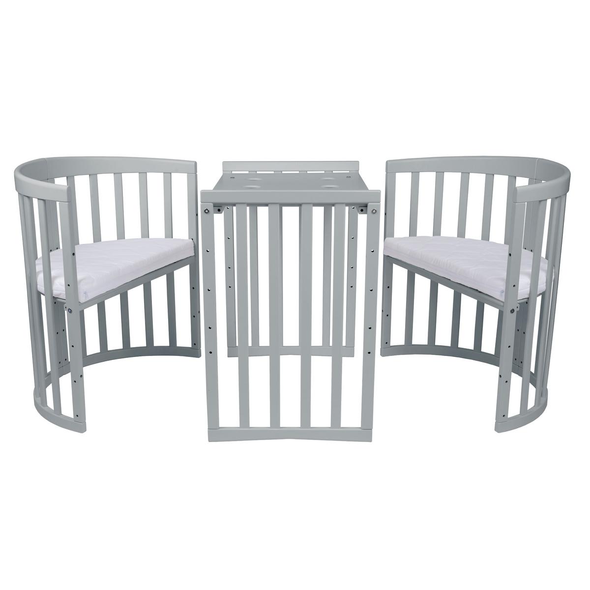 BABYBETT GREY OVAL 7in1 mit Matratze - Grau, Holz/Textil (73/125cm) - waldin