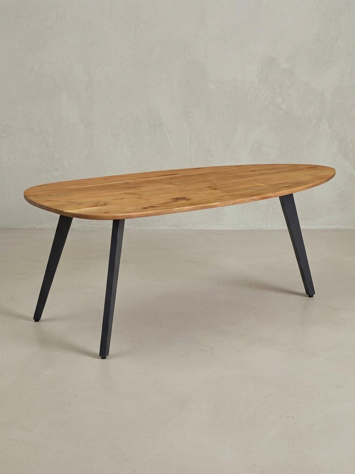 COUCHTISCH in Nierenform aus Akazie Massivholz mit stabilen Metallbeinen - Beige/Anthrazit, Holz/Metall (60/110/45cm) - KADIMA DESIGN