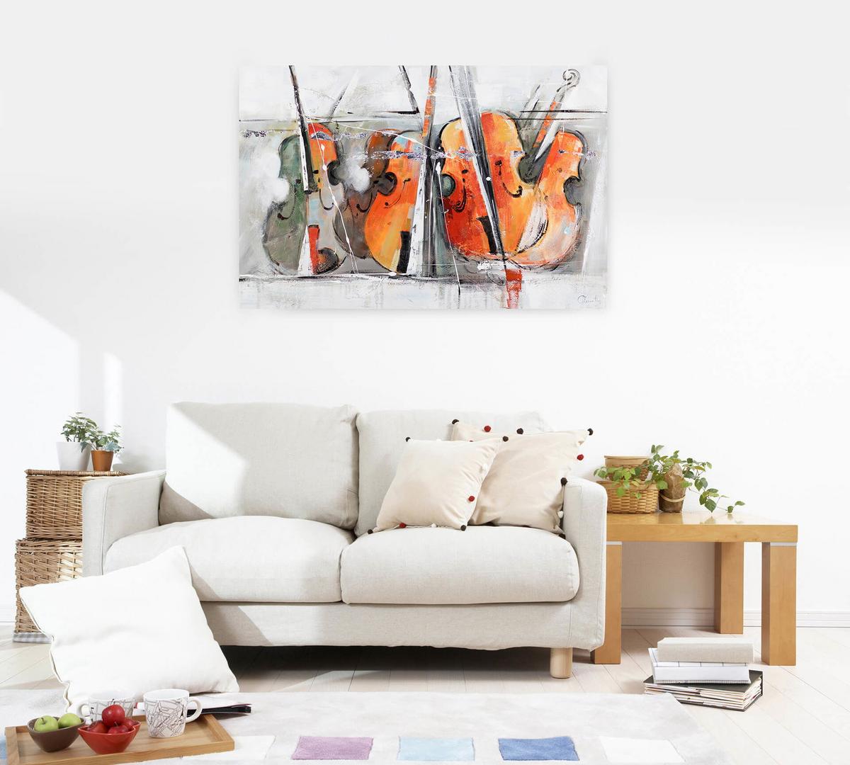 ACRYLBILD HANDGEMALT 120/80 cm - Orange/Grau, Holz/Textil (120/80cm) - KUNSTLOFT