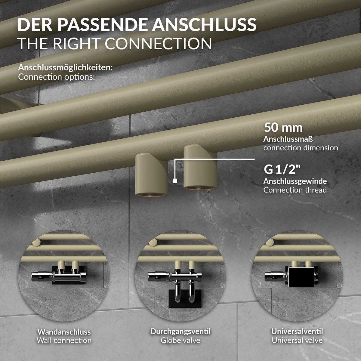 HANDTUCHHEIZKÖRPER 500 x 1200 mm Beige Badheizkörper gerade mit Mittelanschluss - Beige, Metall (50/120/3cm) - LuxeBath