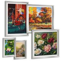 BILDER SET 5er Set - 50x50 cm & 20x30 cm & 40x60 cm Silberner Rahmen - Strand Holzsteg Klippen - Silberfarben, Kunststoff (40/60cm) - TULUP