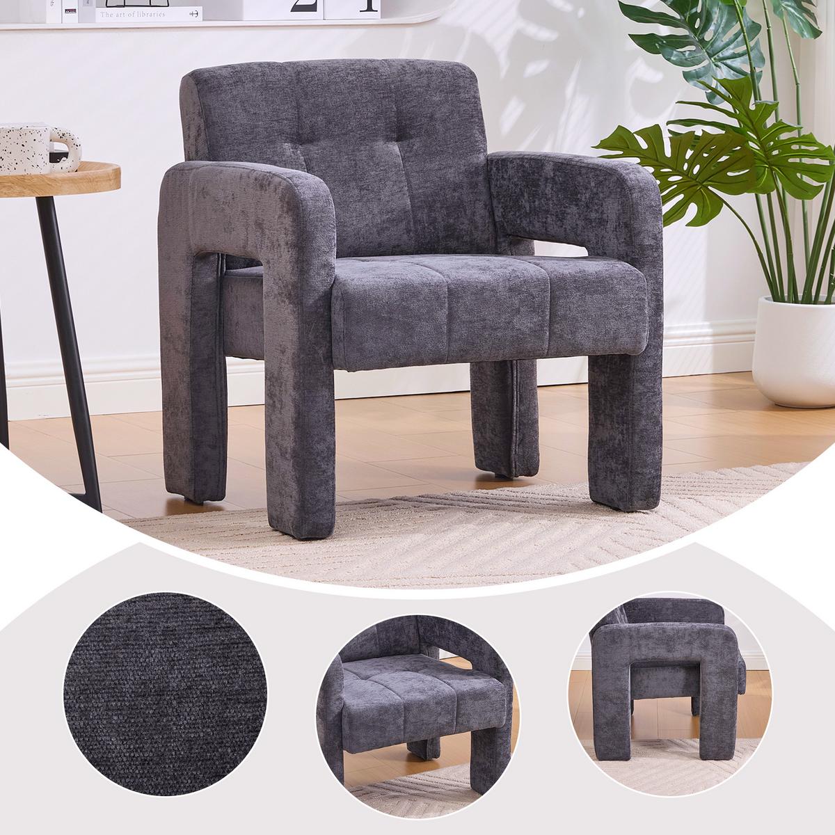 SESSEL Nordic Style aus Chenille mit ergonomischen Armlehnen - Grau, Textil (67/74/69cm) - Urban Meuble