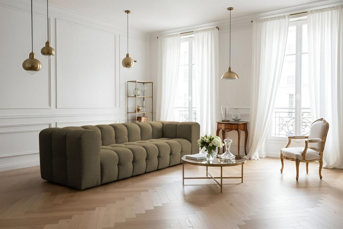 SOFASET Solvie 3-4 In Moly - Grün, Holzwerkstoff/Textil (250/75/106cm) - Fun Möbel
