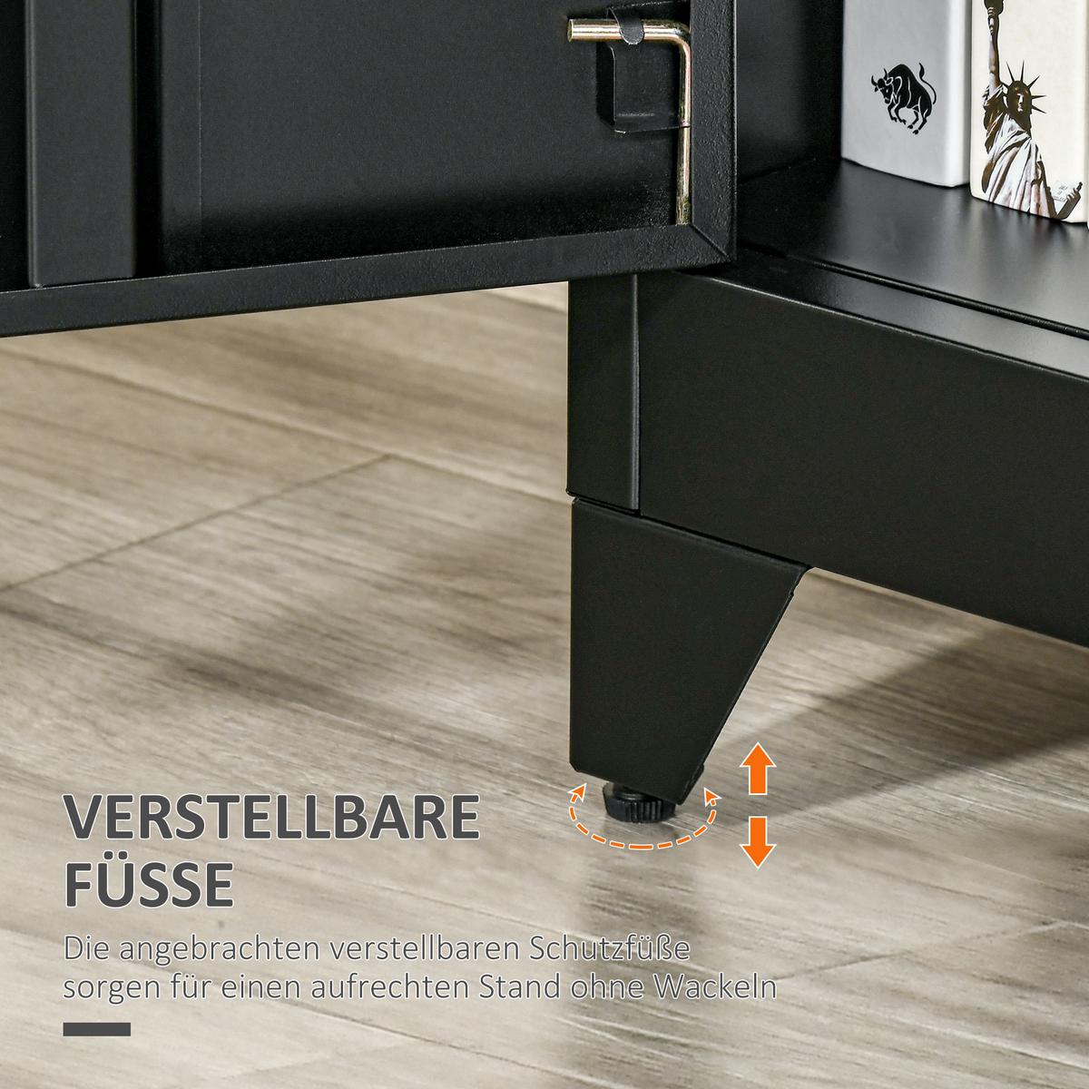 SIDEBOARD mit Lamellentüren Metallschrank mit verstellbaren Einlegeböden - Schwarz, Metall (33/110/75cm) - HOMCOM