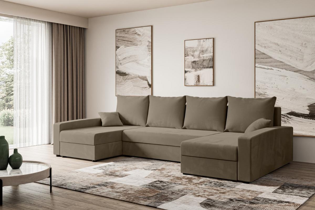 WOHNLANDSCHAFT mit Schlaffunktion und Bettkasten ALESIA-U 301x140x90 cm Braun Velours - Silberfarben/Braun, Holzwerkstoff/Kunststoff (301/90/140cm) - ALTDECOR