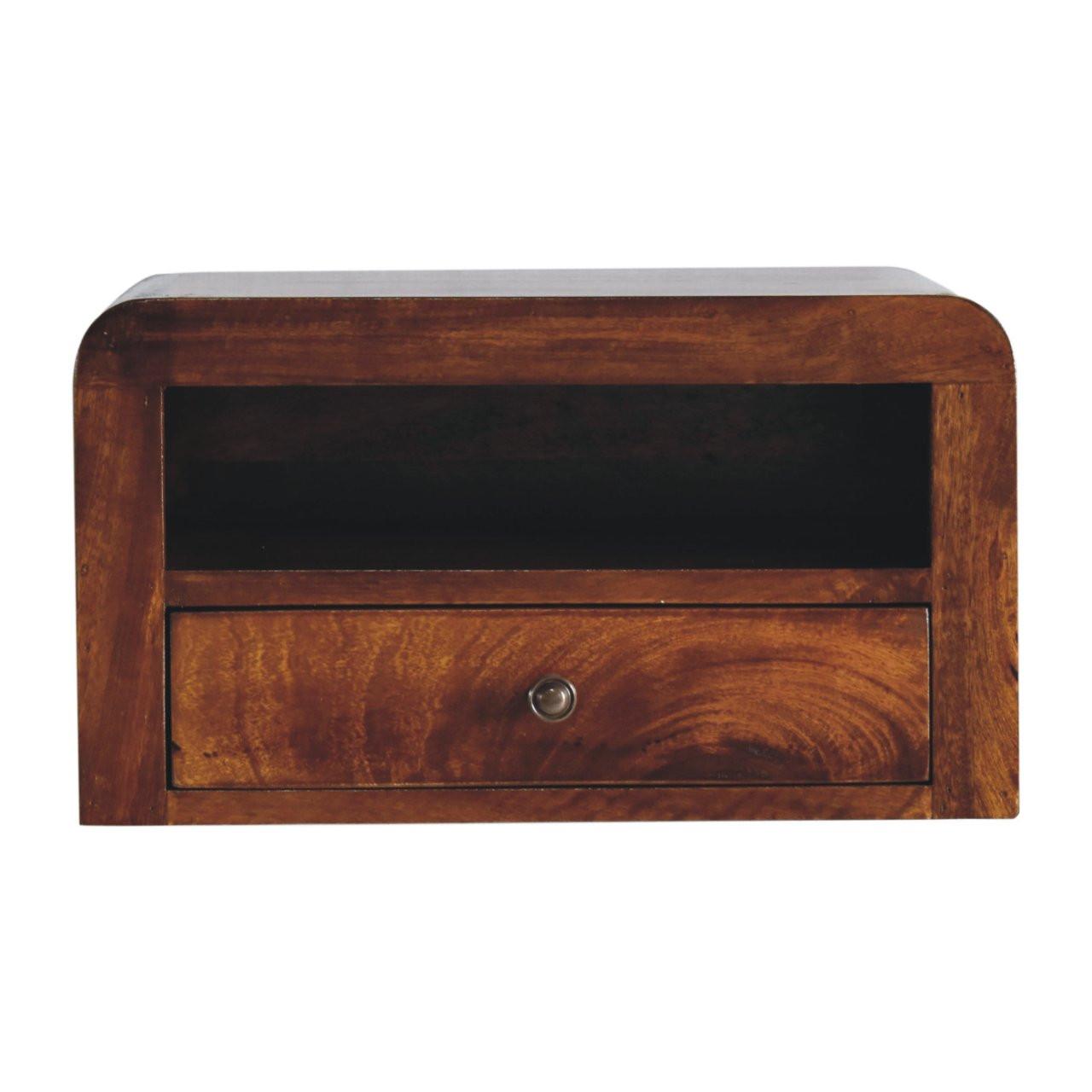 NACHTTISCH Chunky 1 Schublade Wandmontiert mit 1 offenem Regal - Messingfarben/Braun, Holz/Metall (45/25/30cm) - Artisan Furniture