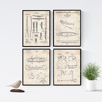 POSTER Set mit 4 Jahrgang KAYAK Patenten A4 Schwarzer Rahmen - Schwarz, Papier (29.7/3cm) - Nacnic