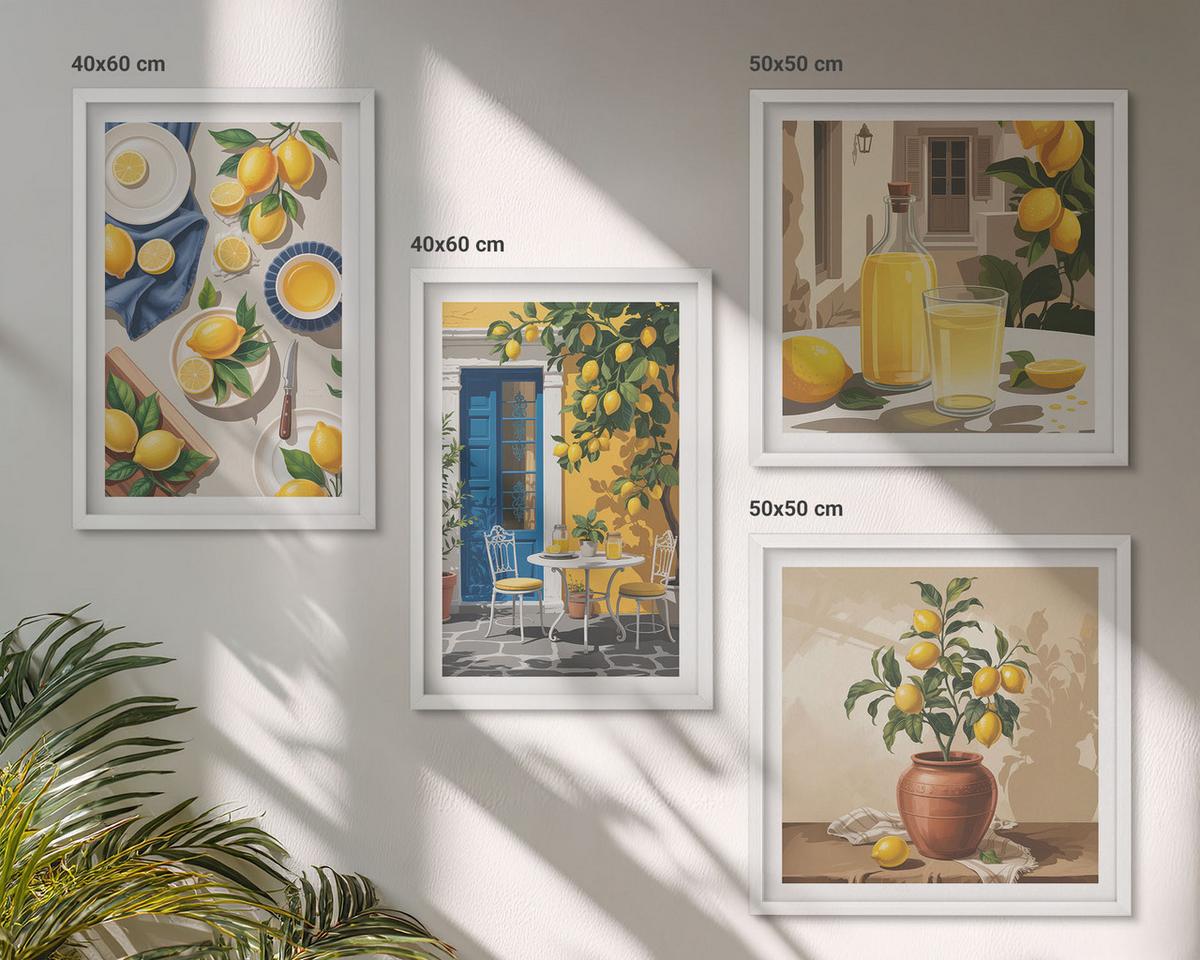 BILDER SET 4er Set - 50x50 cm & 40x60 cm Weißer Rahmen - Zitronengarten mit Getränken - Weiß, Kunststoff (50/50cm) - TULUP