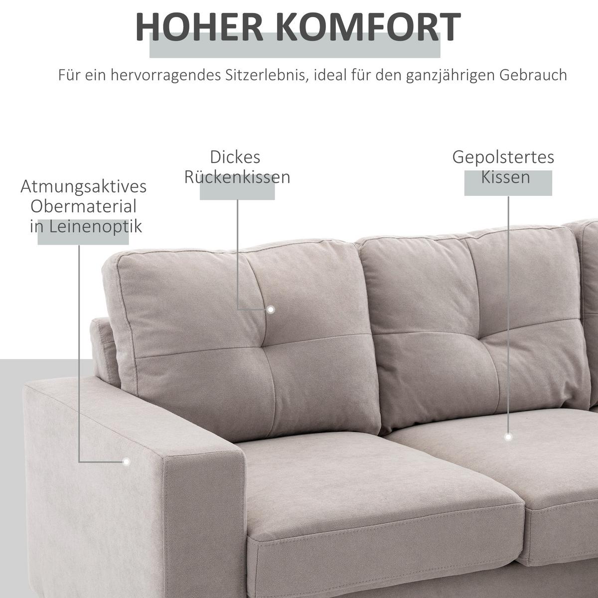 ECKSOFA Eckcouch in L-Form, Eckgarnitur in Leinenoptik Couchgarnitur Hellgrau - Hellgrau/Naturfarben, Holz/Textil (136/193cm) - HOMCOM