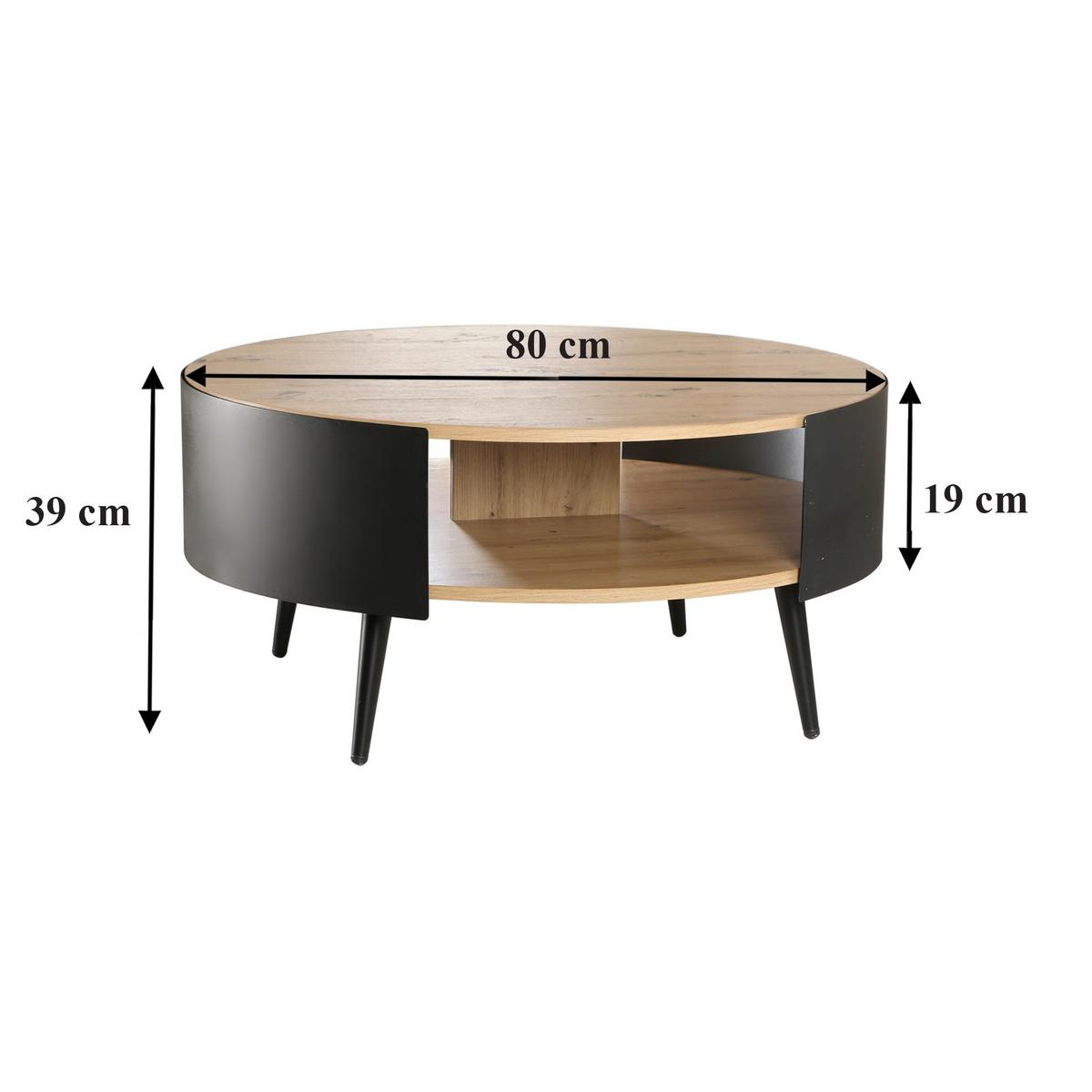 COUCHTISCH mit 2 Ebenen und schwarzen Metallseiten eklo 80/39/80 cm - Eichefarben, Holzwerkstoff (89/80/39cm) - Calicosy