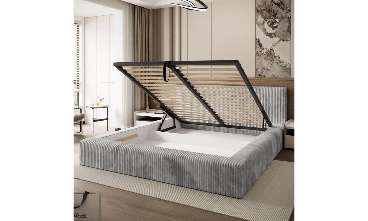 POLSTERBETT TILIA LUX 180x200 cm Tilia 86, 34 Holzlatten, Kopfteil 95 cm - Hellgrau, Textil (180/200cm) - Lookway
