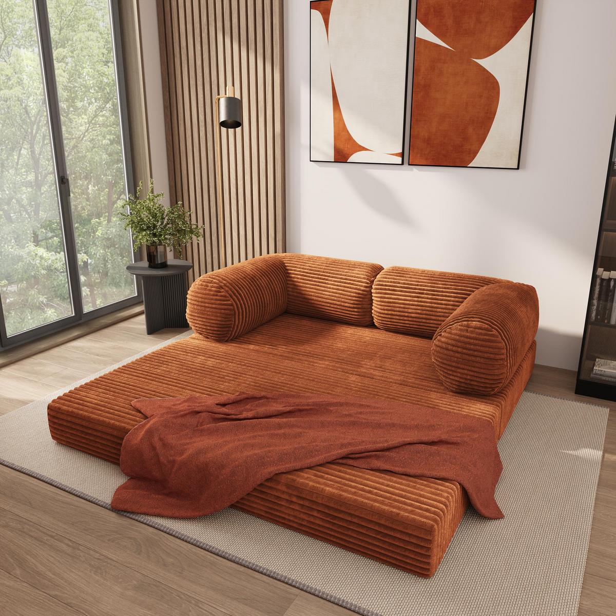 BETTSOFA ALVIO aus Schaumstoff Kordstoff Braun Schlaffunktion - Braun, Textil (170/68/80cm) - MASSENO