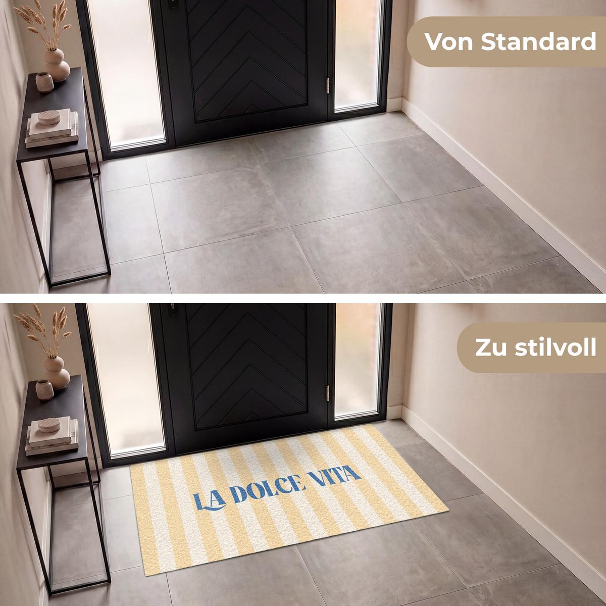 FUSSMATTE Blau – Gelb – Streifen – La Dolce Vita 150x90 cm - Hellgelb, Kunststoff (150/0.4cm) - MuchoWow
