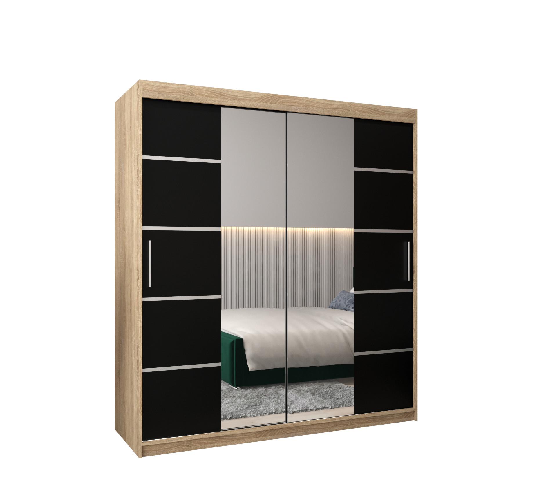 SCHWEBETÜRENSCHRANK 200/180/62 2-türig - Silberfarben/Schwarz, Holz/Kunststoff (180/200/62cm) - MÖBEL KRYSPOL