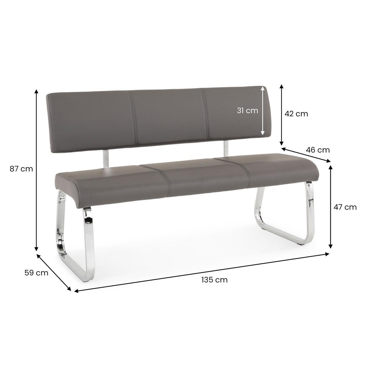 ESSZIMMERBANK VILAS grau - Grau, Textil/Metall (135/87/56cm) - IDIMEX