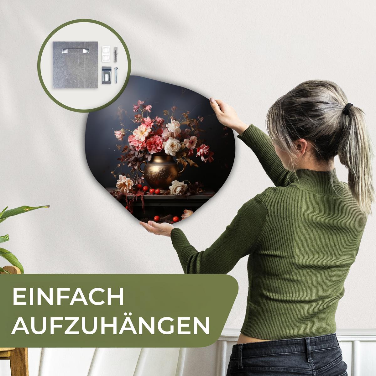 WANDBILD Stilleben - Blumen - Rosen - Blumenstrauß - Vase Wanddeko 40x40 cm - Dunkelbraun, Kunststoff (40/40cm) - MuchoWow