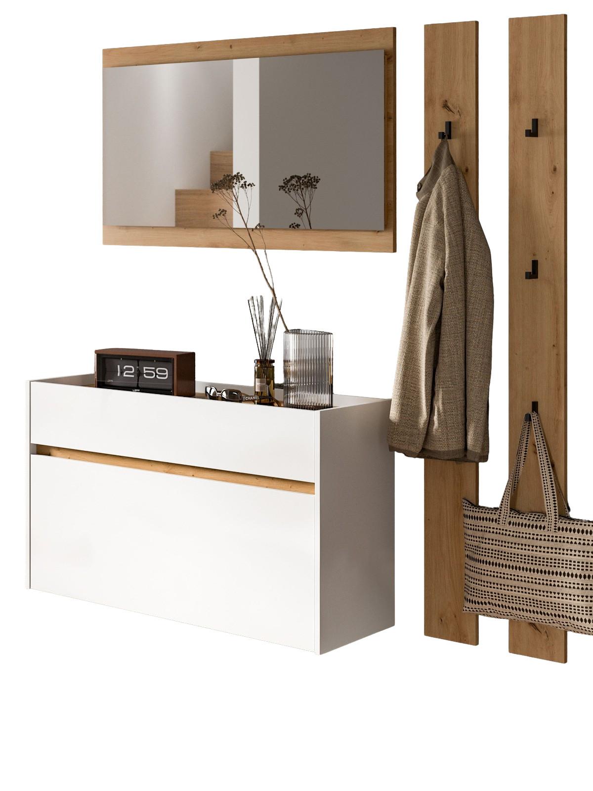 GARDEROBEN-SET weiß und Artisan Eiche, Flur Garderobe 4-teilig, 172 x 197 cm - Weiß/Eiche Artisan, Holzwerkstoff (172/197/32cm) - Inn.Furn