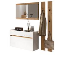 GARDEROBEN-SET weiß und Artisan Eiche, Flur Garderobe 4-teilig, 172 x 197 cm - Weiß/Eiche Artisan, Holzwerkstoff (172/197/32cm) - Inn.Furn
