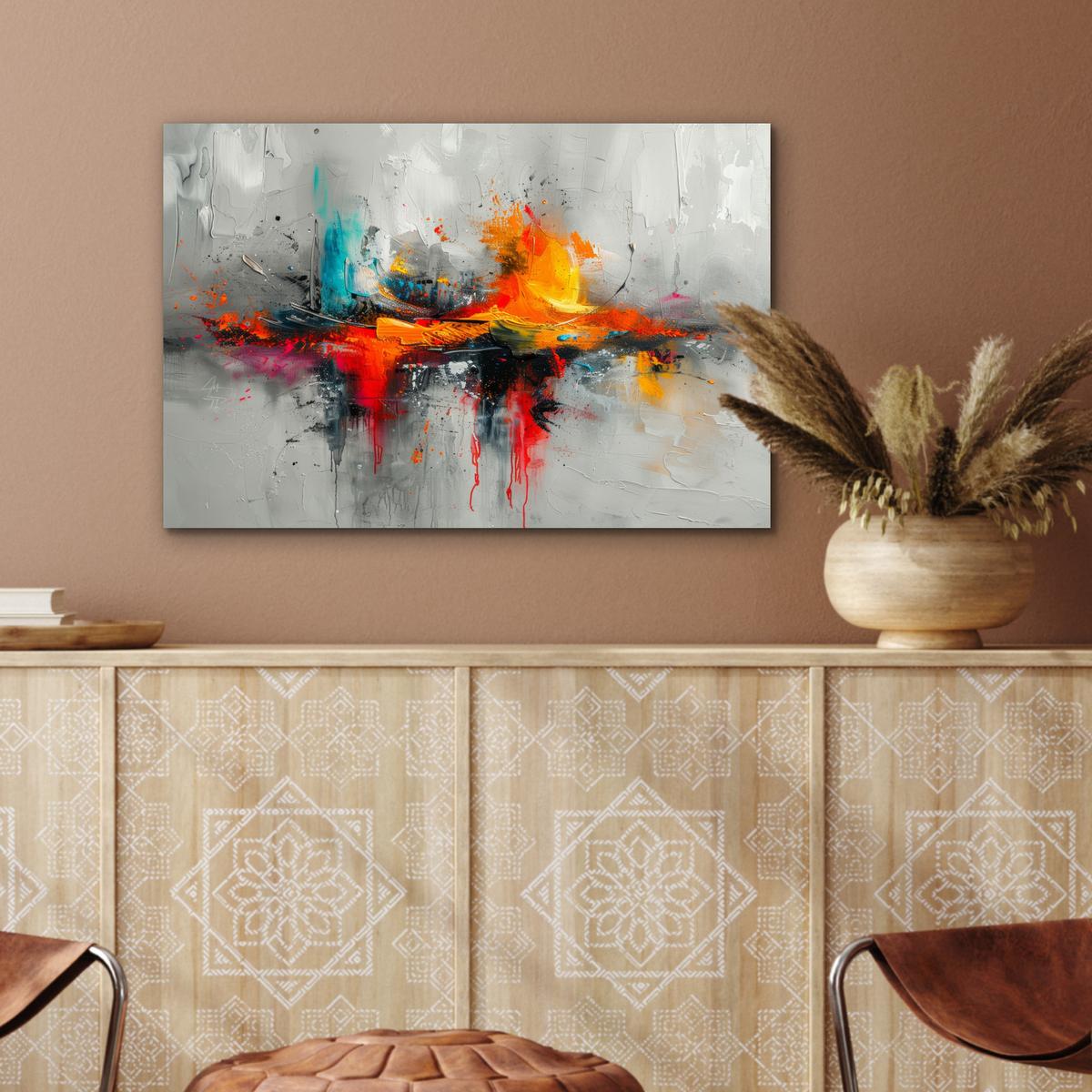 METALLBILD Moderne Kunst - Orange - Grau - Abstrakt Wandbild 60x40 cm - Hellgrau, Metall (60/40cm) - MuchoWow