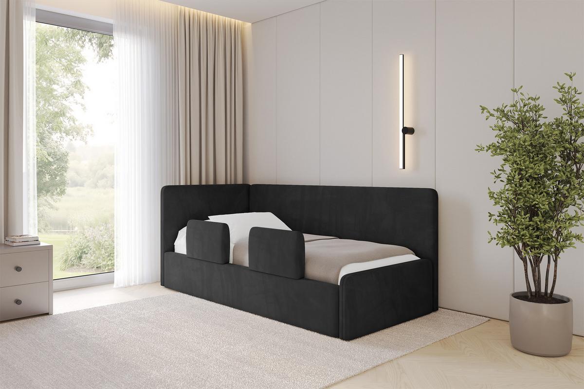 EINZELLBETT Jugendbett mit Bettkasten, Rechts - NORY 80x200 Schwarz - Anthrazit, Holzwerkstoff/Textil (80/200cm) - ALTDECOR