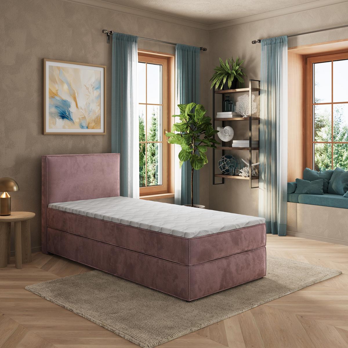 BOXBETT PELLIO 100x200 cm mit Matratze und Topper - Lila - Lila, Holz (100/200cm) - MASSENO