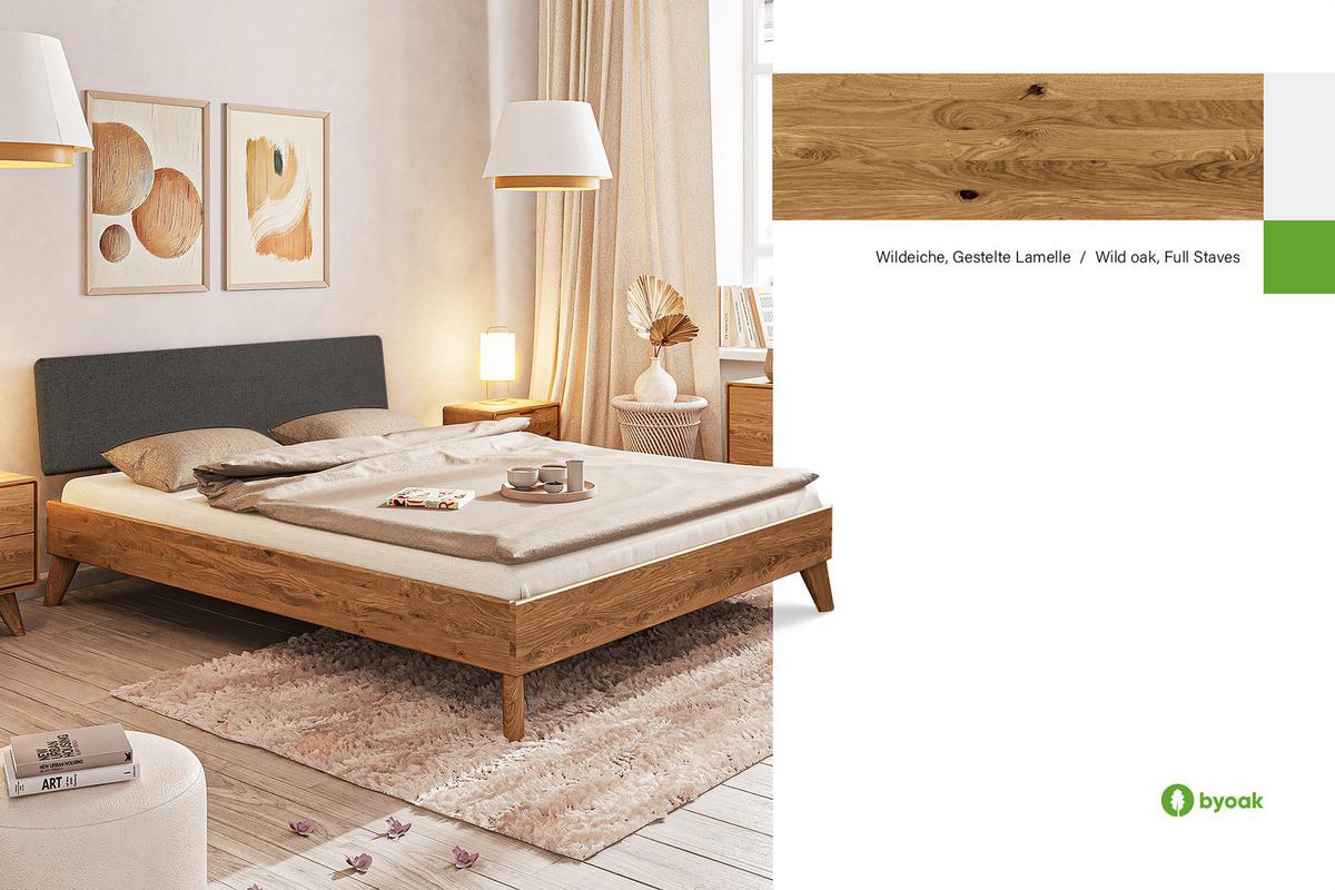 GREG BETT MIT GEPOLSTERTEM KOPFTEIL Wildeiche - Wildeiche, Holz (80/200cm) - byoak