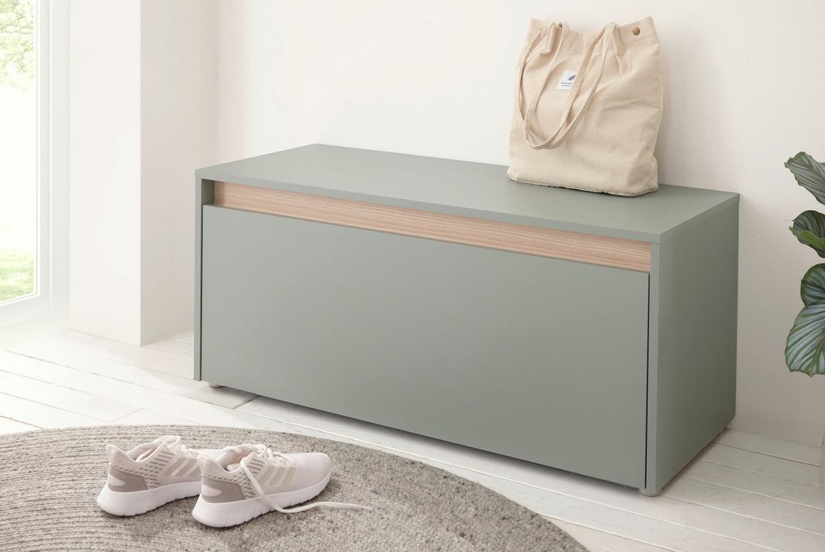 GARDEROBENBANK Salbei grün und Eiche, Schuhbank mit 4 Fächern, Breite 100 cm - Salbeigrün/Eichefarben, Holz/Holzwerkstoff (100/45/40cm) - Furn.Design
