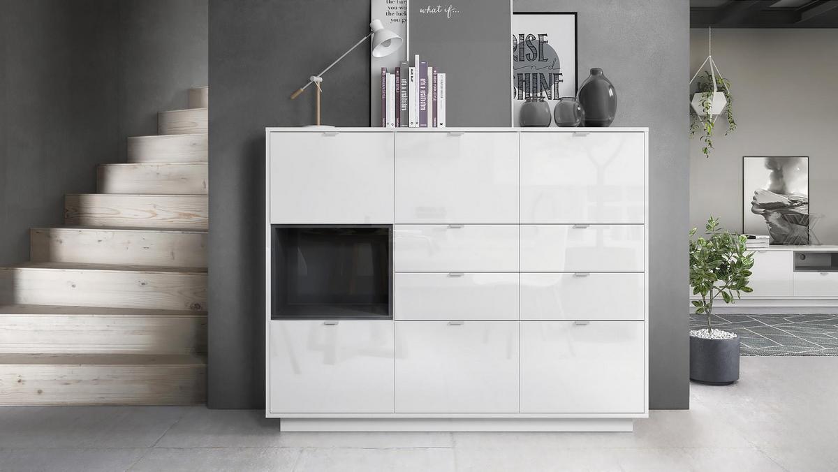 HIGHBOARD Metro Einsatz in Schwarz Hochglanz - Schwarz Hochglanz, Holzwerkstoff (153/123/37cm) - Vladon