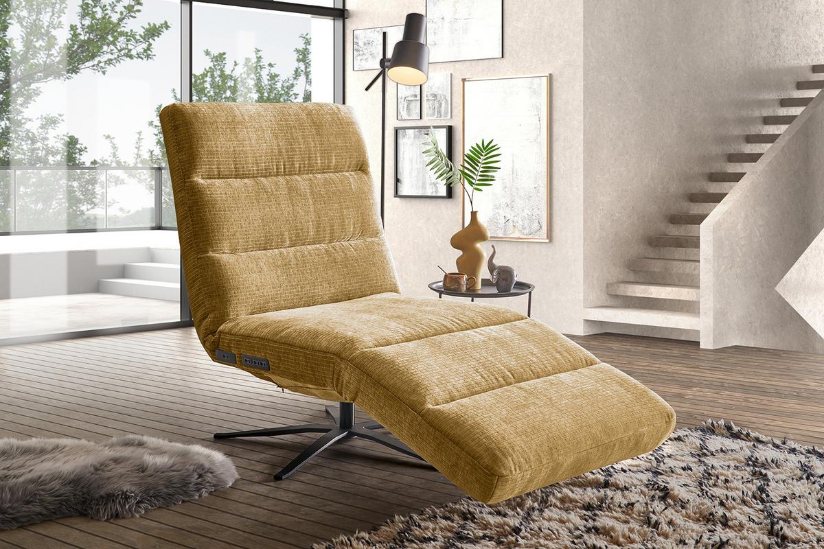 RELAXLIEGE ALINA Gelb Cord Relaxfunktion, Drehbar (360°) - Gelb/Schwarz, Textil/Metall (82/115/156cm) - KAWOLA