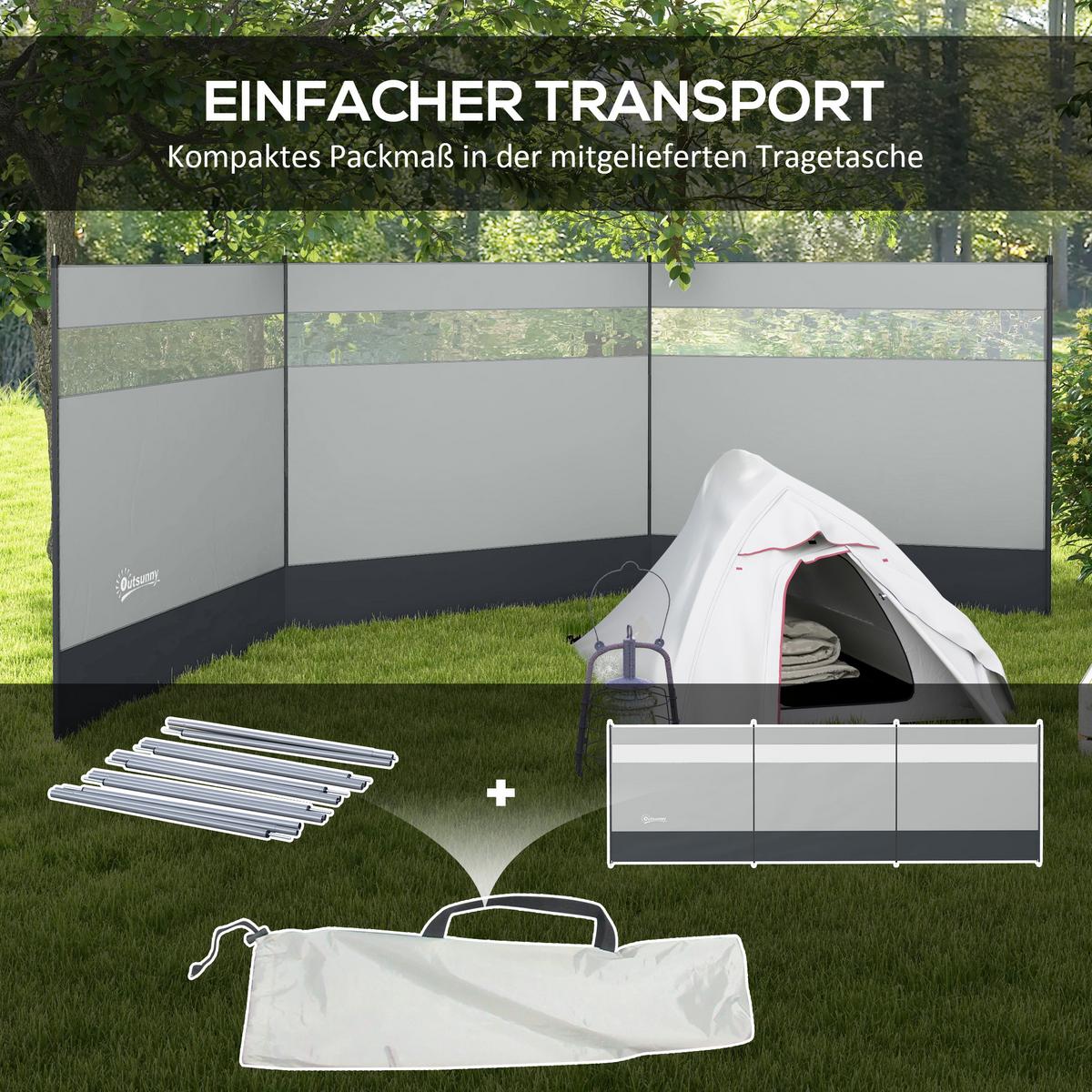WINDSCHUTZ 3er Set Polyester Stahl Grau - Grau, Kunststoff (1/140cm) - Outsunny