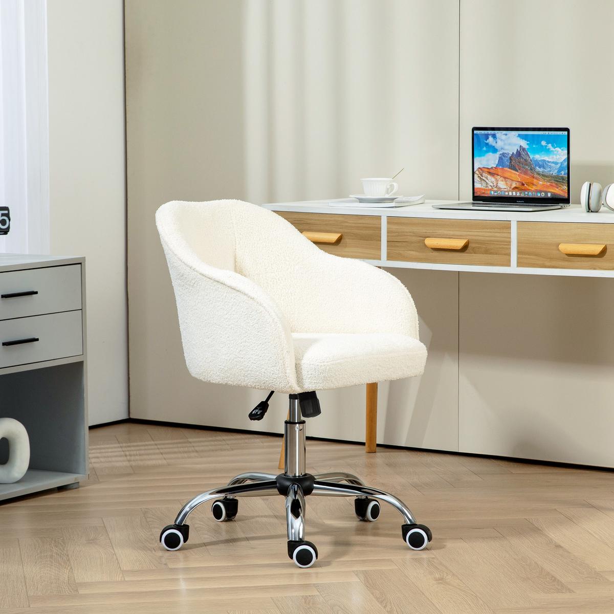 BÜROSTUHL Polyester Kunstleder Cremeweiß - Weiß, Kunststoff (61/86/56cm) - HOMCOM