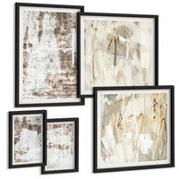 BILDER SET 5er Set - 50x50 cm & 20x30 cm & 40x60 cm Schwarzer Rahmen - Abstrakte Muster, weiß, braun - Schwarz, Kunststoff (40/60cm) - TULUP