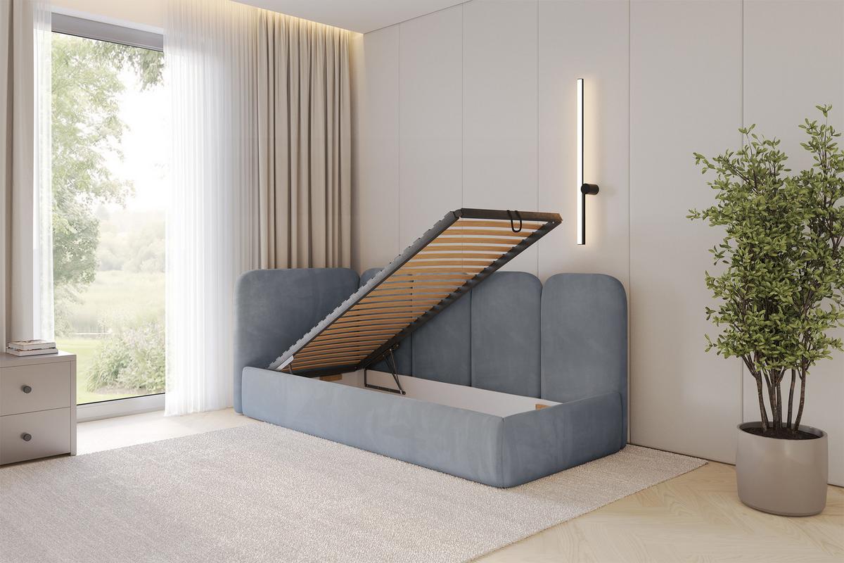 EINZELLBETT Jugendbett mit Bettkasten, Rechts - VELY 80x200 Grau - Blaugrau, Holzwerkstoff/Textil (80/200cm) - ALTDECOR