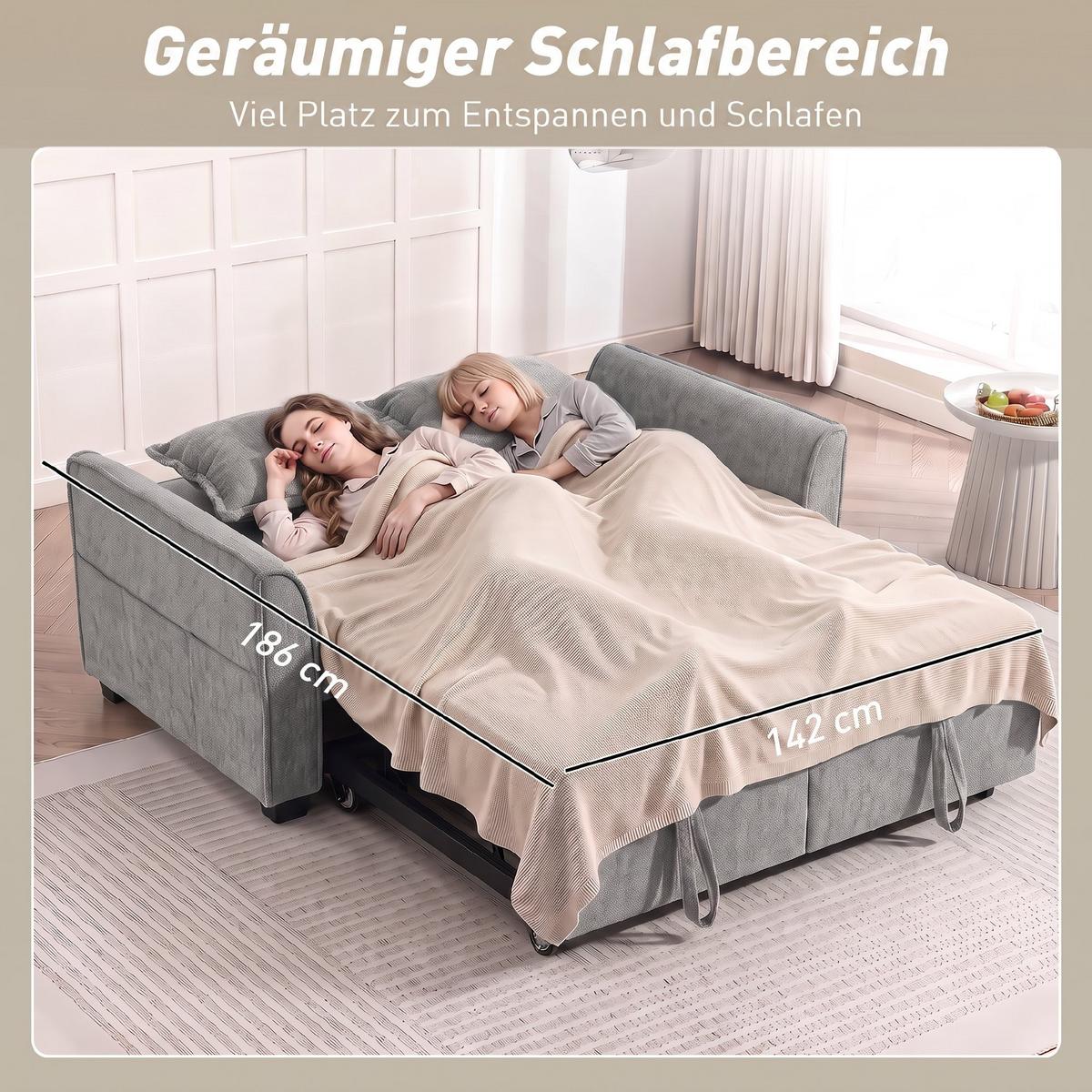 SCHLAFSOFA Polyester Grau - Grau, Kunststoff/Textil (89/85/167cm) - HOMCOM