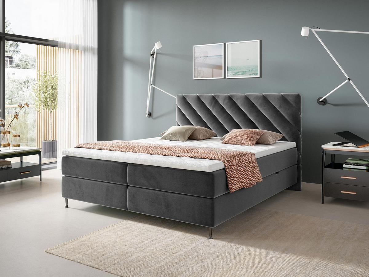 BOXBETT Enzo - H3 - Schwarz/Grau, Holz/Textil (180/200cm) - MIRJAN24